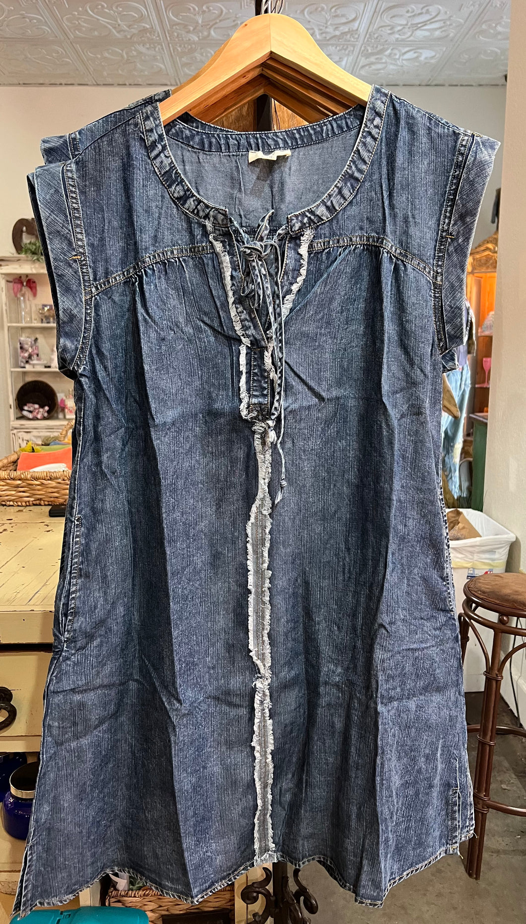 Easel Cap Sleeve Washed Denim Dress The House of Threads Easel Cap Sleeve Washed Denim Dress The House of Threads