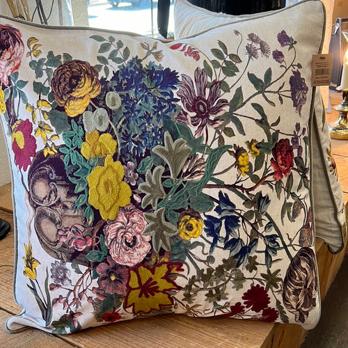 Magnolia Bloom Embroidered Cotton Pillow 2 Styles