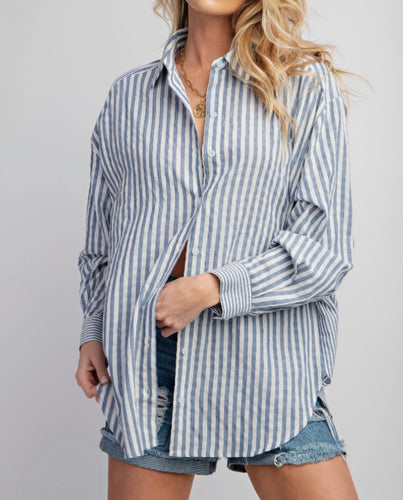 Easel Striped button up long sleeve